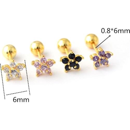 Beauty Delicate Stainless Steel Flowers Bling Zircons Screw-Back Stud Earrings No Easy Fade Anti-Allergy
