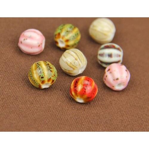 10pcs/lot Chinese Style 10mm Round Ball Ceramic Pumpkin Beads with Dots For Handmade Diy Jewelry Making Supplies Wholesale
