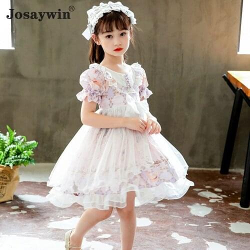 2021 Summer Dress for Girls Baby Wedding Dress Girl Short Sleeve Vintage Teenager Ball Gown Lace Lolita Princess Party Vestidos