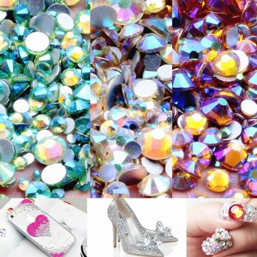 Multi-Color AB ss3-ss30 Non Hotfix Rhinestones Flatback Glue On Crystal Stones For Jewelry Making Decorations