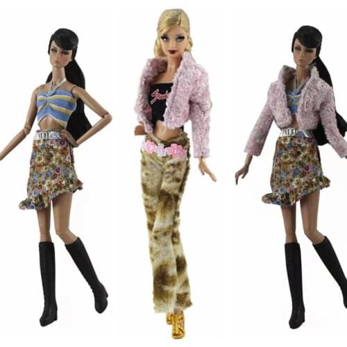 Fashion Purple Winter Clothes Set for Barbie Doll Outfits Coat Vest Skirt Pants 1/6 BJD Dolls Accessories Kids DIY Dollhouse Toy