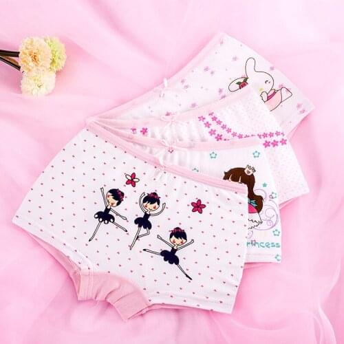 4-12Years Old Girls Children Underwear Cute Princess Style Cotton Students Quadrangular Flat Pants 2psc/lot or 4psc/lot