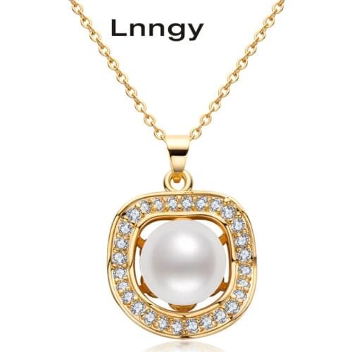 Lnngy New 14K Gold Filled Necklace 10-10.5mm Natural Freshwater Pearl Halo Necklace Women Anniversary Engagement Jewelry Gifts