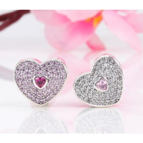 100% Authentic 925 Sterling Silver Full zircon heart charm Fit DIY Original Bracelet Pendants Jewelry