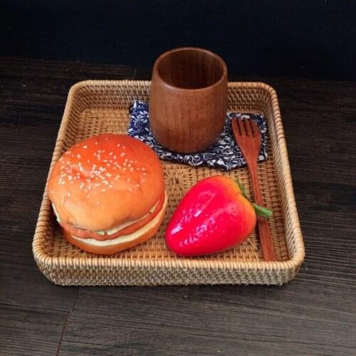 Rattan Storage Tray Round Breakfast Basket Fruit Bread Picnic Handmade Container Backery Cookies Pastry Sundries Tea Organizer