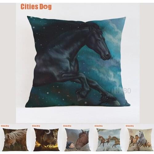 Animal horse Decoration Cushion Cover Running horse Pattern printing Throw Pillows Cotton Linen New Year Gift Cojines Almohadas