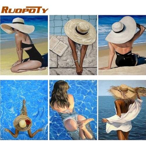 RUOPOTY DIY Painting By Numbers Sea Woman Picture On Canvas Figure Coloring By Numbers Home Decor Acrylic paints