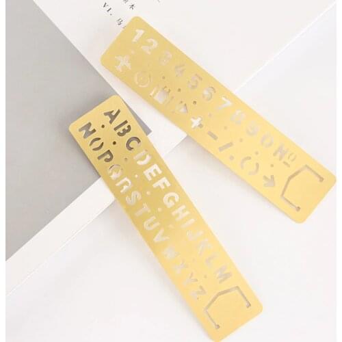 Templates Ruler Brass English Alphabets Stencils and Arabic Numerals Stencils with Symbols for Drawing, Bookmarks 13x3cm