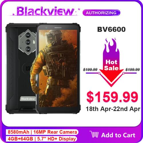 Blackview BV6600 4GB+64GB 5.7" Android 10 Mobile Phone IP68 Waterproof 8580mAh Rugged Octa Core 16MP Camera NFC Smartphone