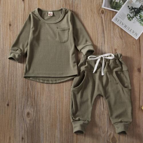 0-36 Month Toddler Kids Baby Boy Girl Autumn Outfits Long Sleeve Green T-Shirt Tops+Pants Outfits Tracksuits For Boys Clothes