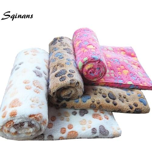 Sqinans 3 Sizes Paw Print Pet Dog Blanket Soft Fleece Puppy Cat Cage Bed Cushions Warm Pet Sleeping Beds Cover