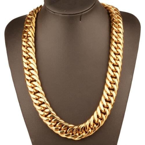 Tisnium Gold Color Cuba Miami Chain Men Women Necklace Bracelet Punk Hip-hop Accessories Heavy Stainless Steel Choker Best Gift
