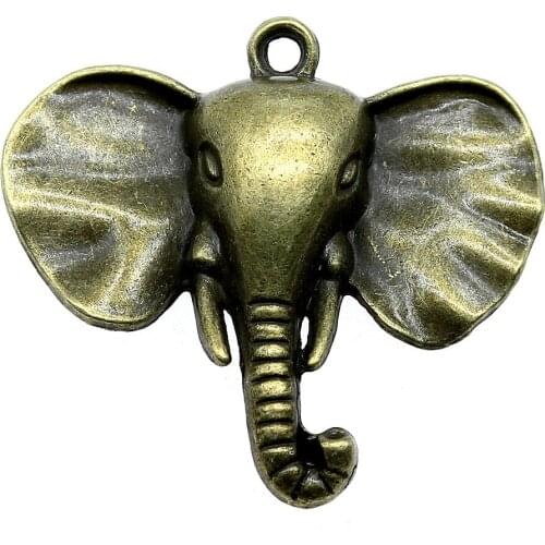 WYSIWYG 2pcs 40x44mm 2 Colors Antique Bronze Elephant Head Pendant Big Elephant Head Charm Elephant Head Charm