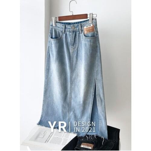 Summer A-line Soft Jeans Mid-Calf Skirts High Waist Black Denim Skirts Streetwear Faldas Mujer