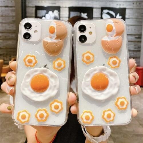 3D Funny Fried egg Clear Soft Phone Case For Vivo X50 Pro X60 X27 X30 Y20 Y50 Y31S Y52S Y70S Y17 Y15 Y12 Y91C Y19 S9 S7 S6 Z6