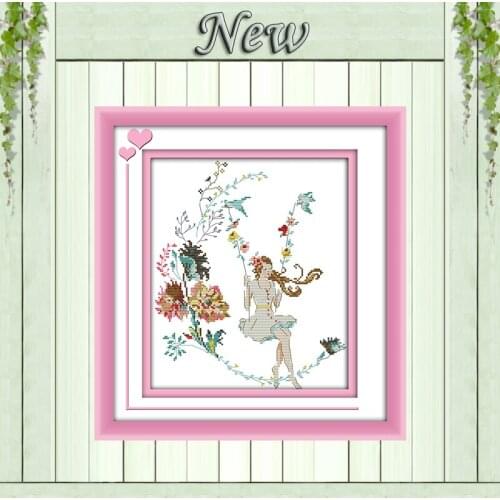 The woman in the world swing girl diy painting counted print on canvas DMC 14CT 11CT Cross Stitch Needlework Sets Embroidery kit