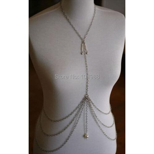 FREE SHIPPING B362 WOMEN FASHION SILVER PLATED CHAINS SMALL IMITATION PEARLS CHAINS JEWELRY 2 COLORS