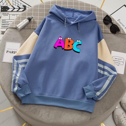 Cartoon ABC Oversized Hoodie Women Letter Printed Patchwork Sweatshirt Hoodies Harajuku Ladies Pullover Korean Clothing Chic Top