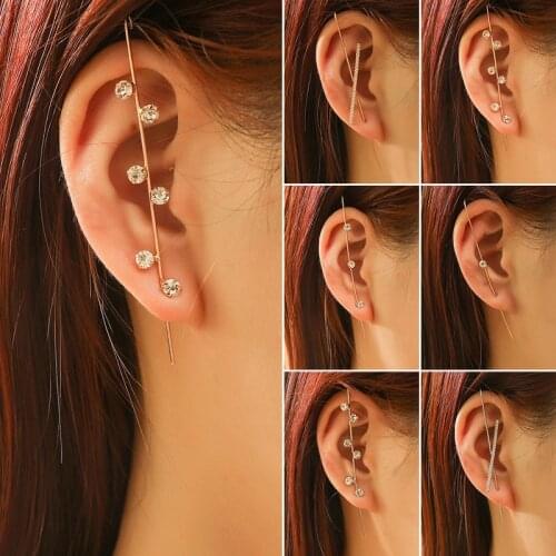 Zircon Needles Around Earring for Women Fashion Oblique Hanging Piercing Climber Earrings Simple Ear Jewelry Trend New 2020