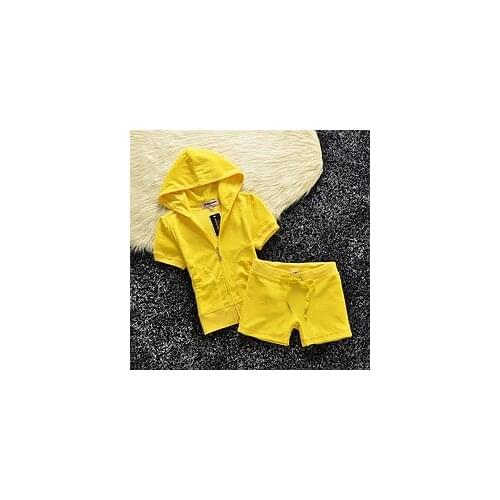 YICIYA yellow Summer Letter printing Velvet zip Tracksuit Juicy 2 Piece Set Women Clothing Short Sleeved Crop Top+short Pant Fem
