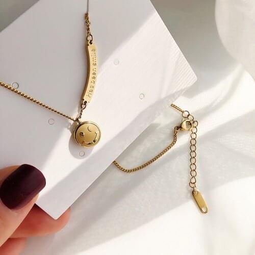 Stainless Steel Gold Chain For Women Golden Stainless Steel Chain Smile Face Necklace Collar Necklace Chokers