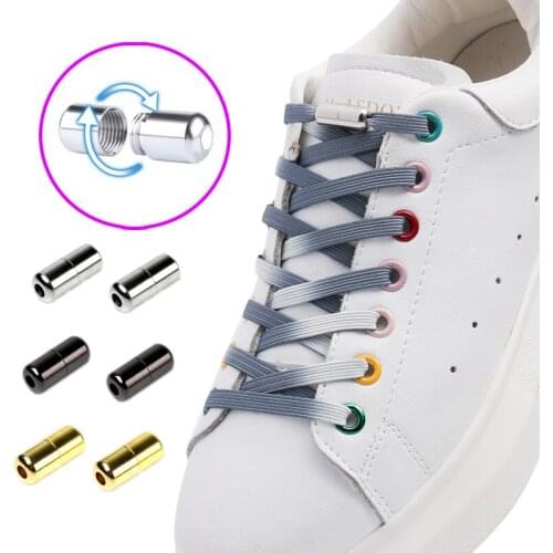 1 Pair Elastic Shoelaces Flat Rotating Metal Capsule Lock Lazy Laces Fast On And Off Easy Installation Sneakers No Tie Shoelace