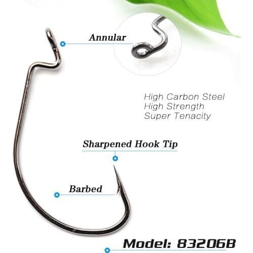 Lots 100pcs Fishing Hook Worm Hook Black HC-72A High-carbon steel Fishhook Bass 83206 6#-5/0# Barbed Sharpened Hook