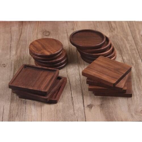 2pcs Coaster Wooden Lid Square Round Wooden Coffee Cup Placemat Coaster Bamboo Tea Coaster Kitchen Accessories Coaster Cup Mat