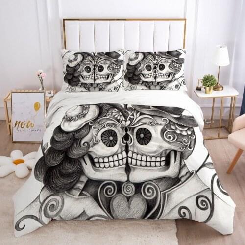 3D Skull Custom Bedding Sets Pencil Draw White King Duvet Quilt Cover Set Bed Linens Full Double Twin Size Queen Bedsheet
