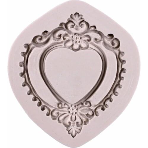3D Vintage Heart Shape Mirror Frame Silicone Mold Lace Mould Fondant Chocolate Molds Cake Decorating Tools