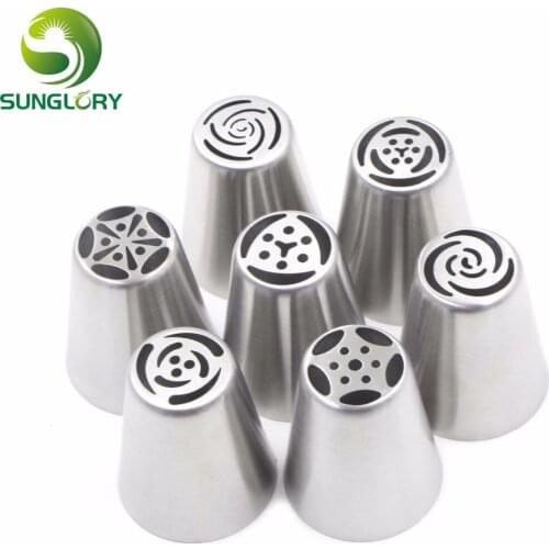 Cupcake Decorative 7PCS Stainless Steel Russian Pastry Nozzles Fondant Icing Piping Tips Set Flower Tubes Cake Decorating Tools