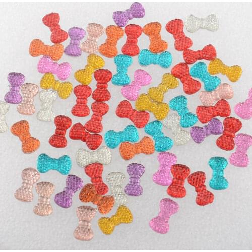 BOLIAO 120Pcs 7*12 mm ( 0.28*0.47 in ) Bow Shape Resin Jelly Color Scrapbook Shiny Delicate Cell Phone Beauty Home Decor DIY