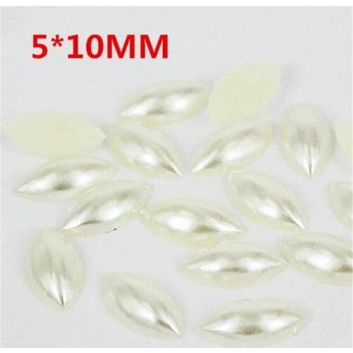 Beige pearl eye horse Shape Nail art 5x10MM 500Pcs Flat Back Marquise Decorative Nail Drill Acrylic Rhinestone Beads Decorate