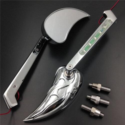 Motorcycle Side Rearview Mirrors LED Turn Signal Integrated Flaming Wedge Chrome For Honda For Kawasaki For Suzuki For Yamaha
