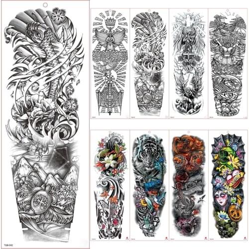 Large Arm Sleeve Tattoo Waterproof Temporary Tattoo Sticker Skull Angel Rose Lotus Men Full Flower Tatoo Body Art Tattoo Girl