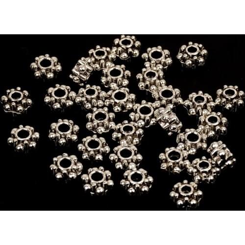 4X8mm Tibetan Silver Charms Spacer Beads Round Hole Wheel Metal Beads for Jewelry Making Bracelet Accessories Finding Wholesale