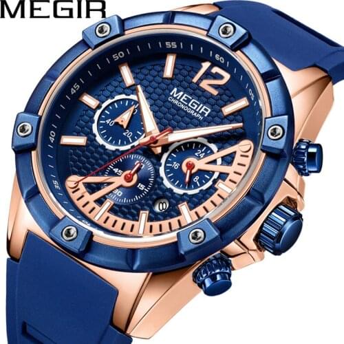 Top Brand Luxury Megir 2083 G Men Quartz Sports Watch Silicone Strap Waterproof Date Clock Chronograph Male Wristwatches