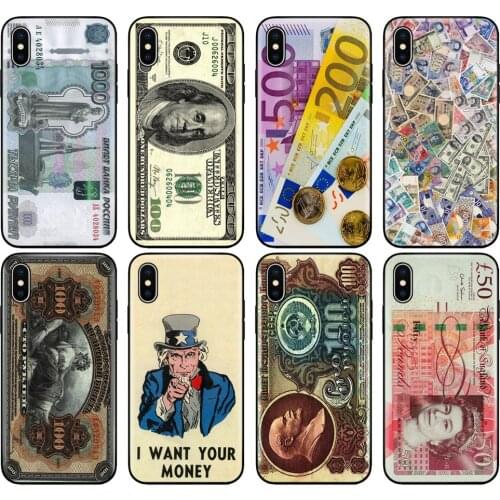 Black tpu case for iphone 5 5s se 6 6s 7 8 plus x 10 case silicon cover for iphone XR XS 11 pro MAX case money cash dollar Ruble