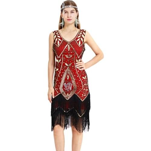 Women Flapper Dress Vintage V Neck Peacock Sequin Fringe 1920s Great Gatsby Charleston Dress Art Deco Ganster Party Costu