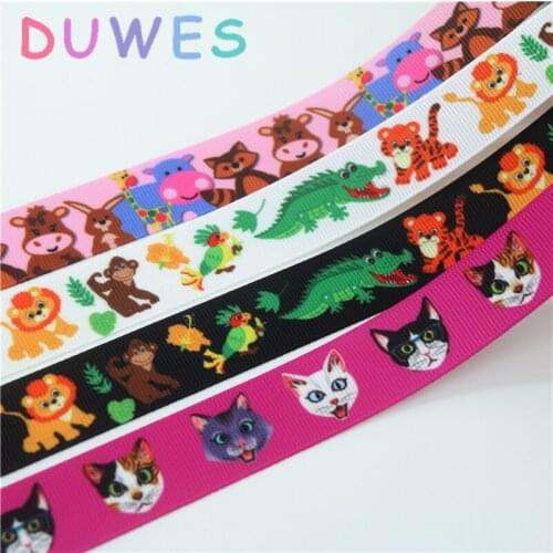 DUWES 50yards animals cat zoo printed grosgrain Ribbon Accessory hairbow headwear decoration Wholesale OEM DIY D848