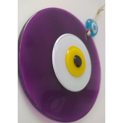 Purple Big Evil Eye 12 cm Fused Glass Bead Ojo Turco Pendant Charm Turkish Handmade Amulet Wall Hanging Talisman Boho Home Decor
