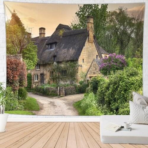 Landscape Tapestry Castle and Flowers Scenery for Livingroom Photography Wall Decor