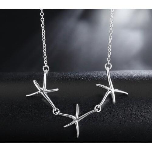 Hot 925 Sterling Silver Necklaces for woman Fashion charm Jewelry 18 Inches Starfish Three Stars chain party Christmas Gifts