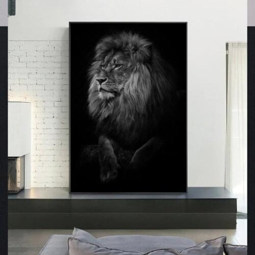 Canvas Painting African Wild Lion Head Canvas Art Posters and Prints Animals on The Wall Art Black Pictures for Living Room
