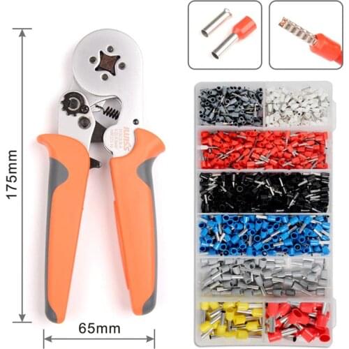 HSC8 6-4 Terminal Crimping Pliers Crimper Ferrule crimping tool Plier Set with 1200 Terminals Kit for Cable End-Sleeves Ferrules