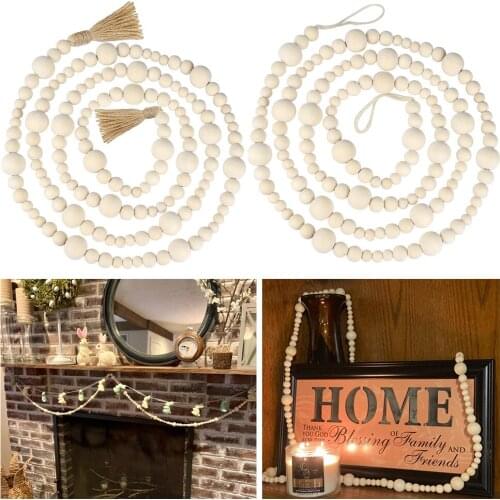 Tassels Wall Hanging Boho Gift DIY Wood Bead Garlands Kits Farmhouse Rattan Macrame Beads Jute Rustic Country Style Home Deco