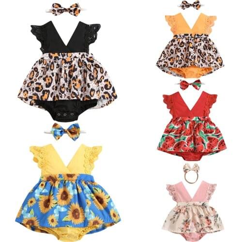0-24 Months Summer Girls Clothing Sets Baby Girls Floral Romper Dress Newborn Outfits With Headband 2Pcs Outfits Set одежды