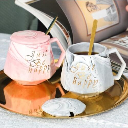 Creative Ceramic Mug Pink Cute Coffee Mug Nordic ins Milk Cup with Spoon Lids Coffee Tea Cup Water Mugs Holiday Souvenirs Gift