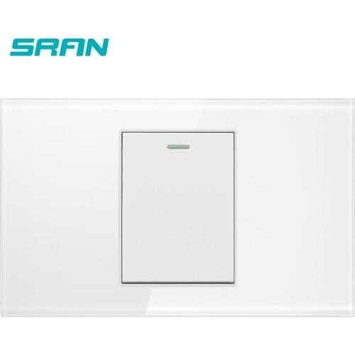 SRAN AU/US standard 1 gang 2 way rocker switch,250V 16A wall light switch for stairs crystal tempered glass 118mm*72mm