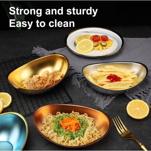 Multi-use Salad Plate Corrosion Resistant Stainless Steel Food Plate Ingot Shape Anti-scald Stackable Serving Tray for Kitchen